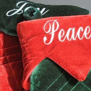 Peace & Joy Set of 2 Holiday Christmas Stockings Faux Velvet Green & Red